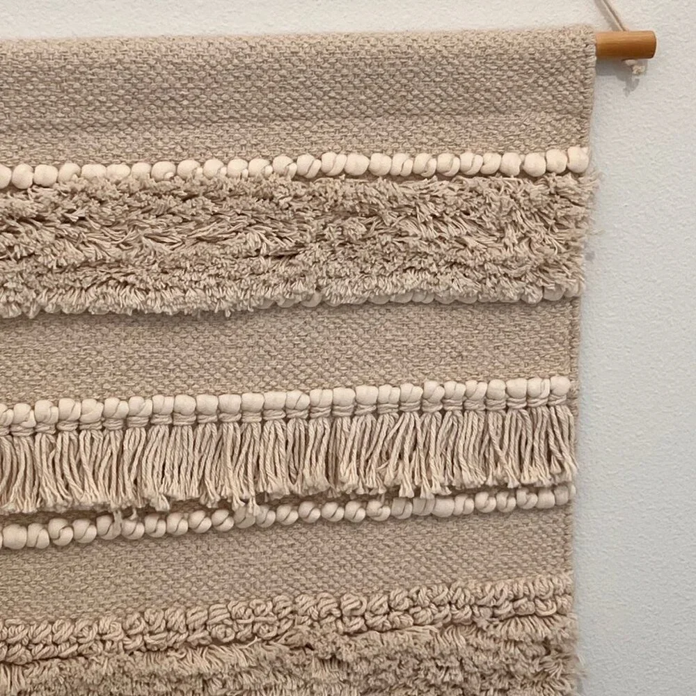 Handmade Boho Macrame & Woven Wall Hanging –  Textured Tapestry with Long Fringe